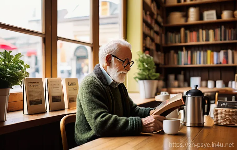 정신과 심리검사 예약 방법 - **Prompt 1: Cozy Bookstore Cafe**
    A wide shot of a bustling, cozy bookstore cafe on a rainy afte...
