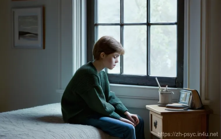우울증 약물 치료 후기 - **Prompt:** A solemn, introspective young adult (gender-neutral, wearing casual, comfortable clothin...