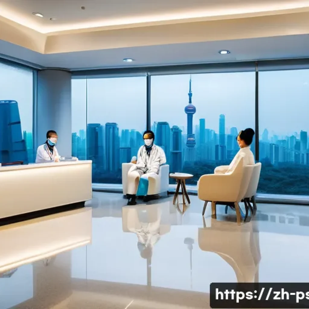 정신과 상담 비용 - A modern psychiatric clinic reception area in a large Chinese city like Beijing or Shanghai, featuri...