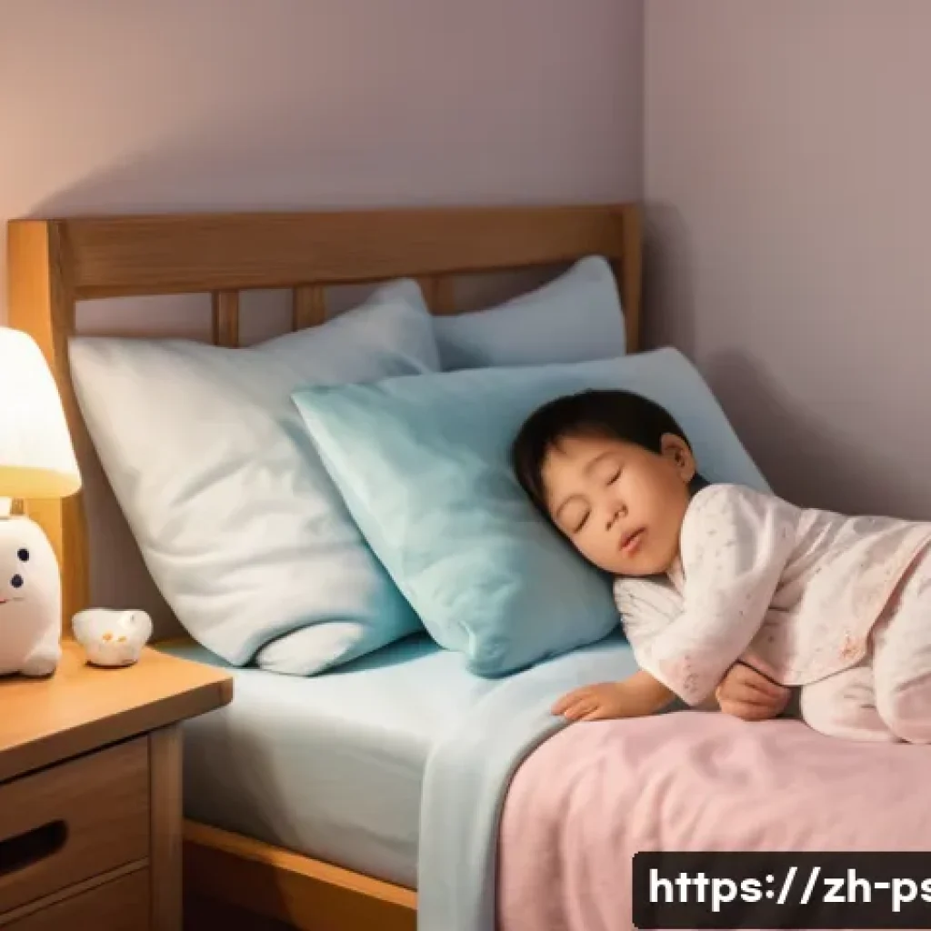 소아 ADHD 예방 방법 - A warm, cozy children’s bedroom with soft lighting, showing a young Chinese child wearing pajamas an...