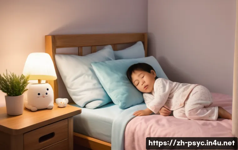 소아 ADHD 예방 방법 - A warm, cozy children&rsquo;s bedroom with soft lighting, showing a young Chinese child wearing pajamas an...