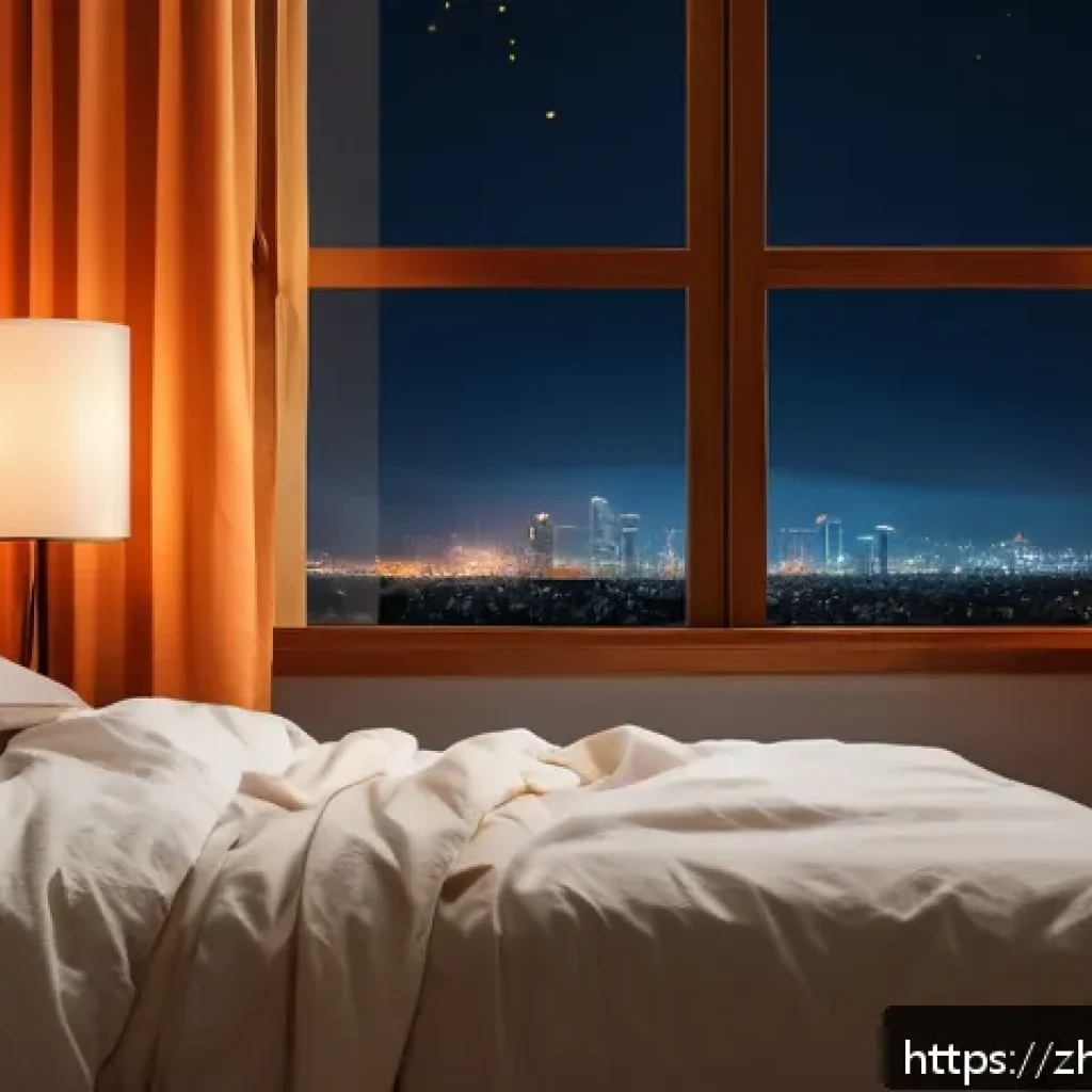 불면증 약물 추천 - A modern bedroom scene at night showing a middle-aged Asian person peacefully sleeping in a cozy bed...