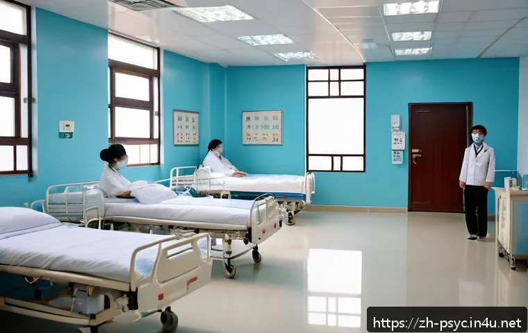 정신건강 의료보험 적용 - A modern public hospital mental health ward in China, bright and clean environment with professional...