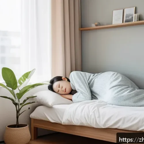 정신건강의 중요성 - A serene bedroom scene showcasing a young adult practicing a consistent sleep routine: the individua...